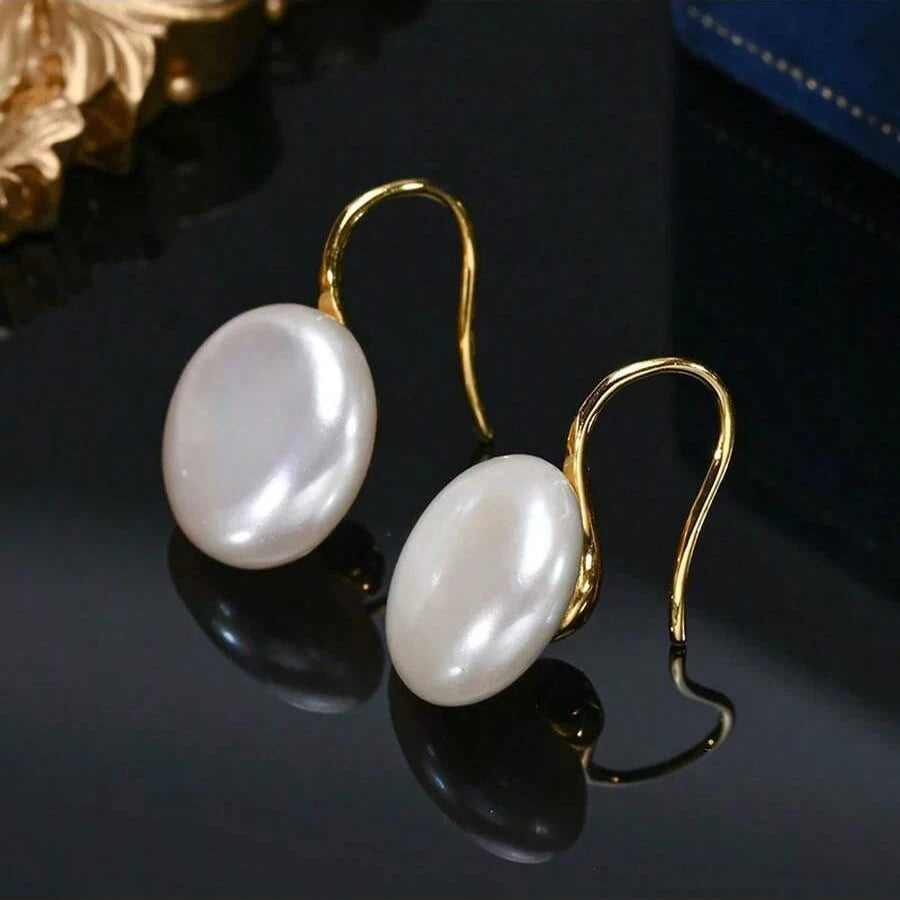 Natural 12MM Freshwater Pearl 925 Sterling Silver Hook Dangle Earrings For Women Fashion Temperament Jewelry Gifts