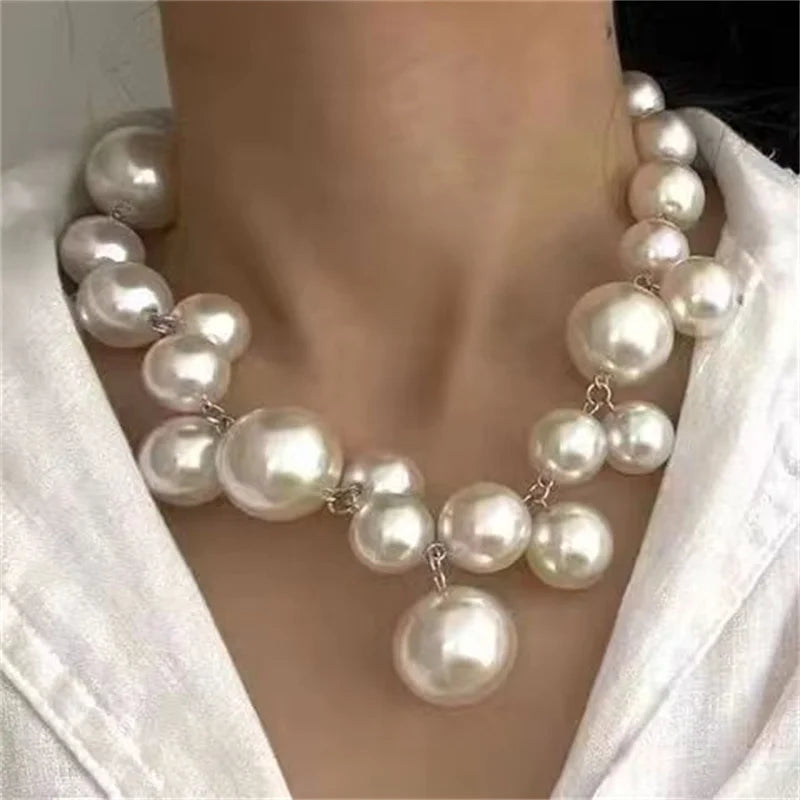 Hyperbole Bead Pearls Necklace Collarbone Chain Women's Elegant Pendant Big Necklace Bride Jewelry