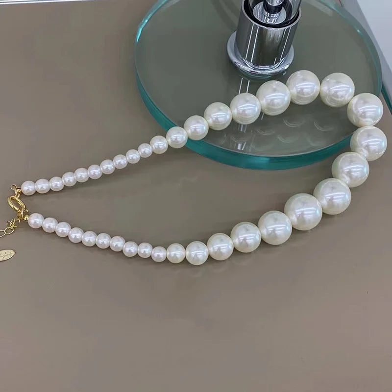 Hyperbole Bead Pearls Necklace Collarbone Chain Women's Elegant Pendant Big Necklace Bride Jewelry