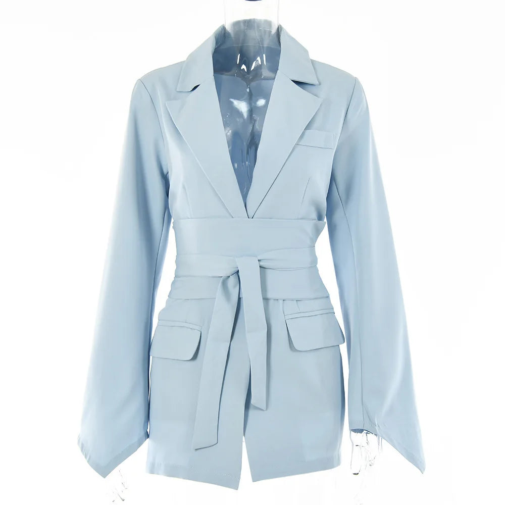 Faionable Casual Women's Suit Spring 2024 Pure Color Belted Street Sle Long Sve Office Wear Tee Button Cuff