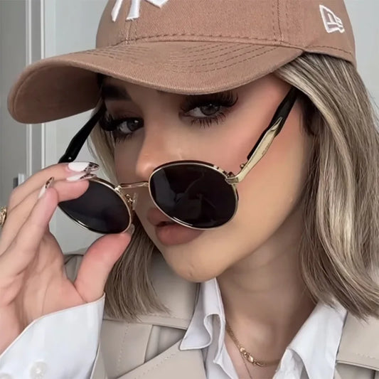 Oval metal sunglasses Women's new luxury fashion sunglasses Men's retro sunglasses Neutral UV400 Driving sunscreen sunglasses