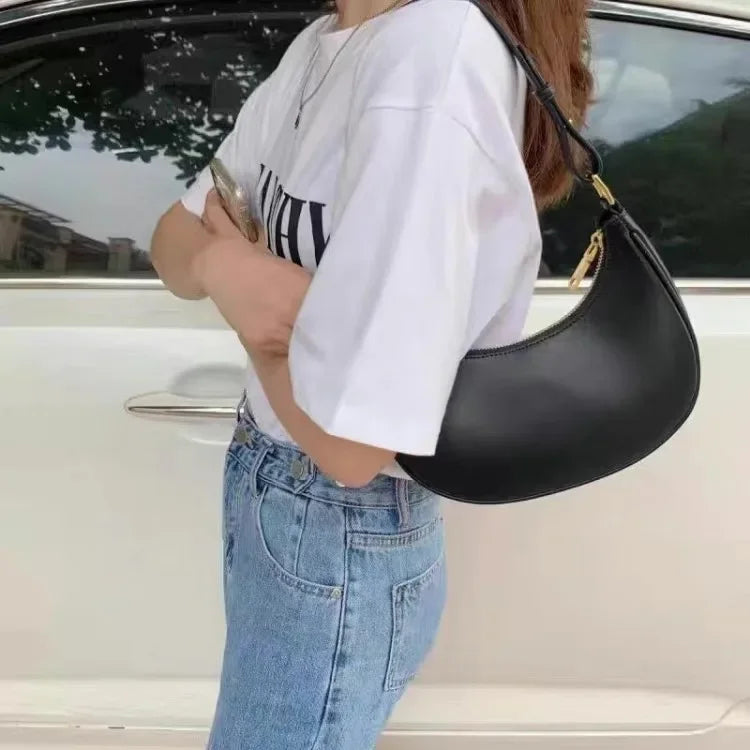 New Women's Fashion Handbags Retro Solid Color PU Leather Shoulder Underarm Bag Casual Women Hobos Handbags