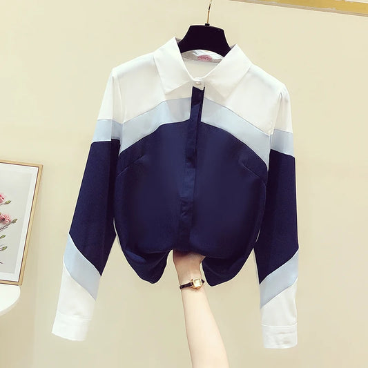 Spring Autumn 2025 Retro Hong Kong Sle Long Sve Women's Chiffon irt Color Blo Design Unique Faionable Top