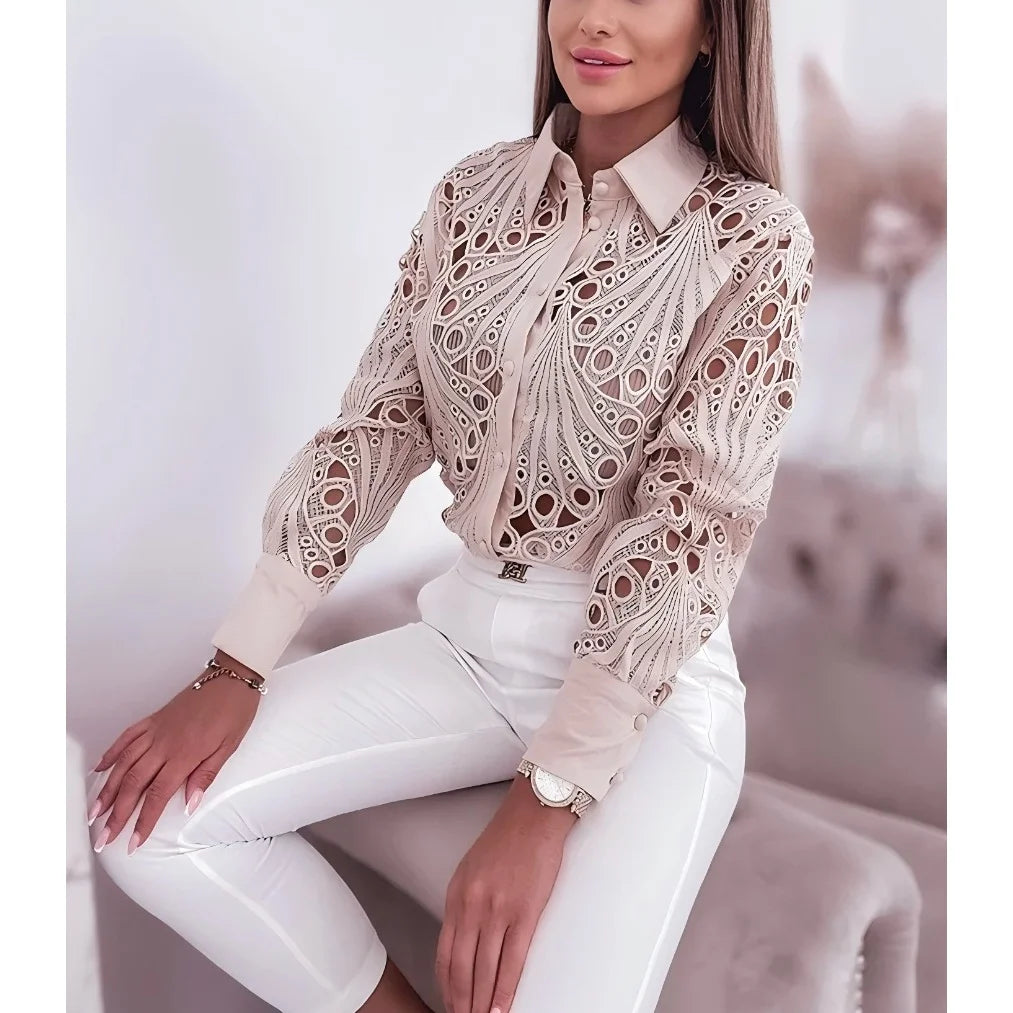 Faionable Long Sve Lace Trim Loose Casual Sle Women's irt Spring Autumn New Arrival Versatile Top Trendy