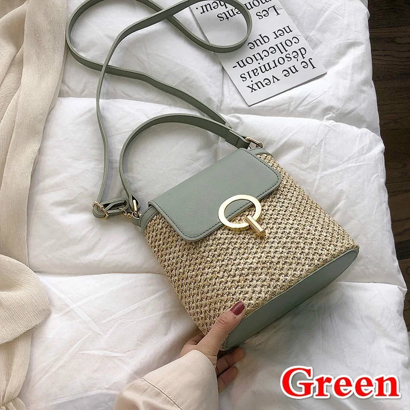 1 Pcs Beach Vacation Woven Women's New Fashion Trend Korean Version Versatile Fashion Handheld Crossbody Bucket Bag