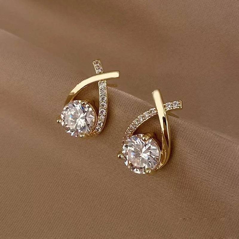 EVISPOL Fashion Cross Stud Earrings For Women Girls Stylish Elegant Crystal Hoop Jewelry Ear Rings Fishtail Lady Earrings Gifts