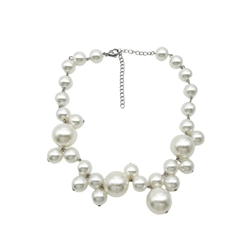 Hyperbole Bead Pearls Necklace Collarbone Chain Women's Elegant Pendant Big Necklace Bride Jewelry