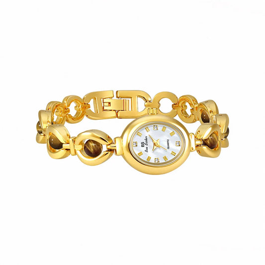 Luxury Elegant Ladies Watch Waterproof Fashionable Oval Mother-of-Pearl Dial Gold Bracelet Quartz Wrist Watches Gift Women