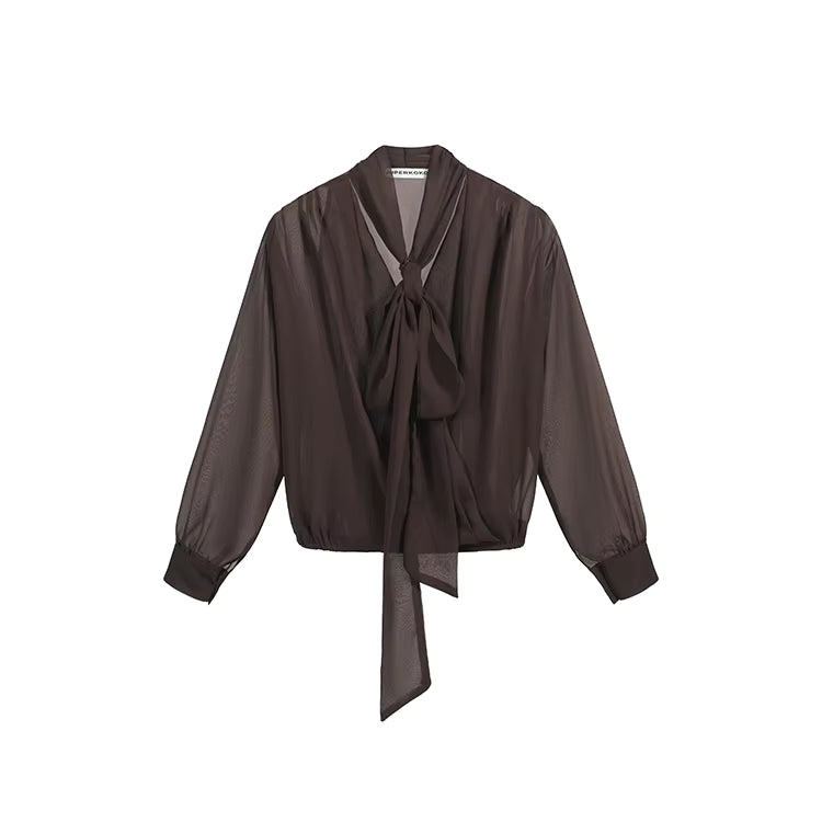 Pussybow Blouse & Faux Leather Skirt Set