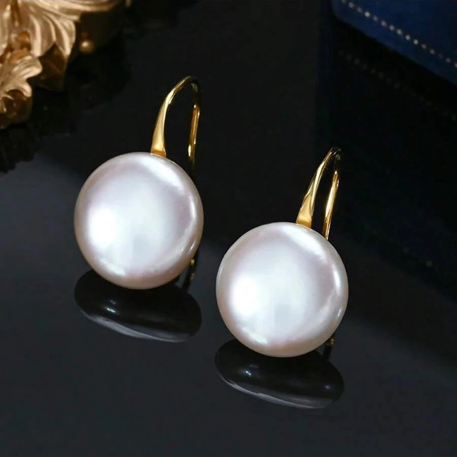 Natural 12MM Freshwater Pearl 925 Sterling Silver Hook Dangle Earrings For Women Fashion Temperament Jewelry Gifts