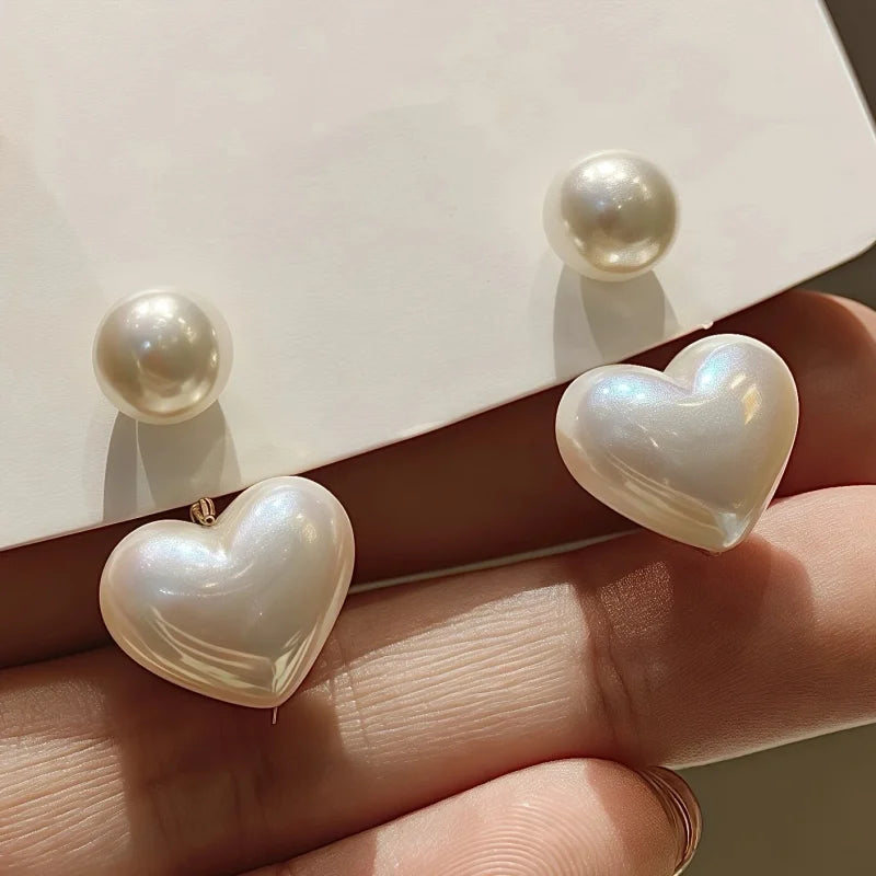 EVISPOL Comfortable Simple Elegant Imitation Pearl Heart Pendant Stud Earrings Delicate Fashion Female Valentine's Day Gifts