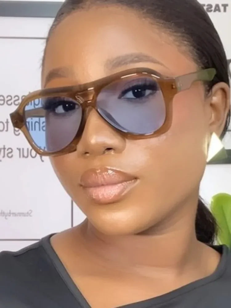 Retro Double Beam Sunglasses Women Brand Designer Glasses New Ins Fashion Personalized Gradient Eyewear Men Eyeglasses UV400