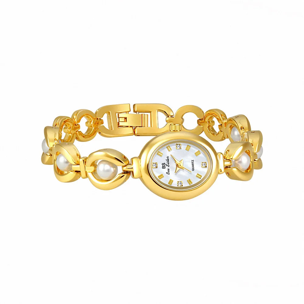 Luxury Elegant Ladies Watch Waterproof Fashionable Oval Mother-of-Pearl Dial Gold Bracelet Quartz Wrist Watches Gift Women
