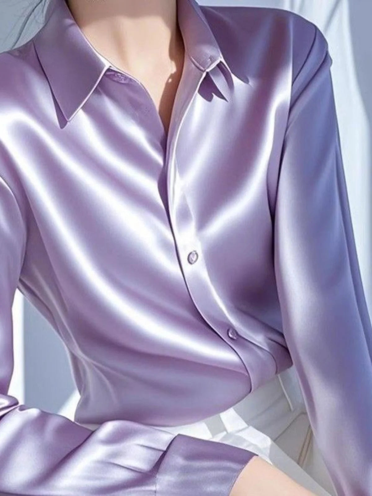 Ele Long Sve Satin irt Women's  Collar Versatile Slimming Profional Top for Early Spring Commute Faion