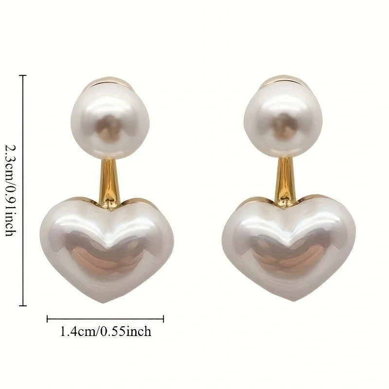 EVISPOL Comfortable Simple Elegant Imitation Pearl Heart Pendant Stud Earrings Delicate Fashion Female Valentine's Day Gifts