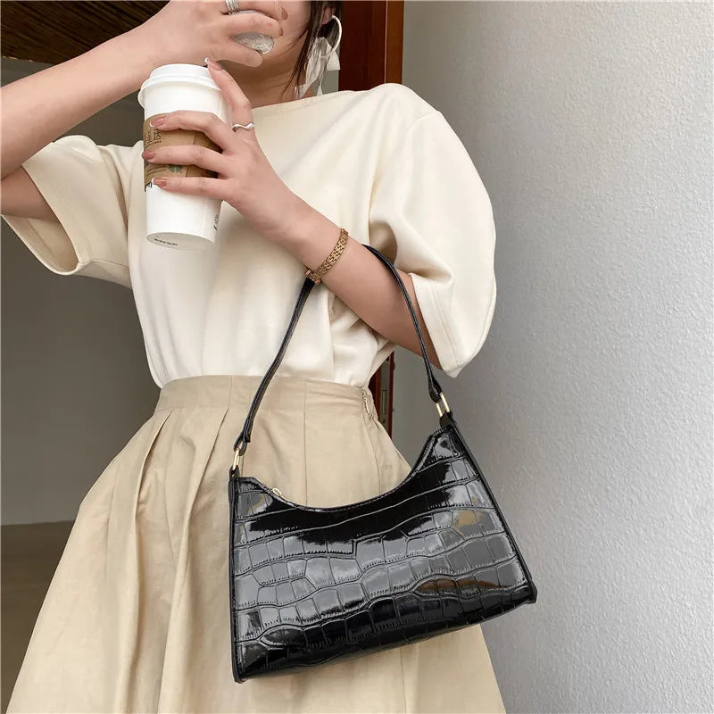 Retro Alligator Pattern Female Small Handbags and Purse Armpit Shoulder Bags High Quality PU Leather Ladies Clutch Totes Bag