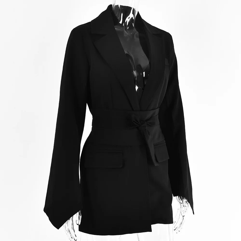 Faionable Casual Women's Suit Spring 2024 Pure Color Belted Street Sle Long Sve Office Wear Tee Button Cuff
