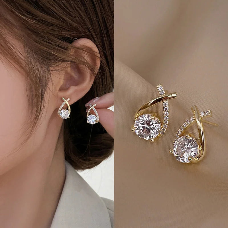 EVISPOL Fashion Cross Stud Earrings For Women Girls Stylish Elegant Crystal Hoop Jewelry Ear Rings Fishtail Lady Earrings Gifts