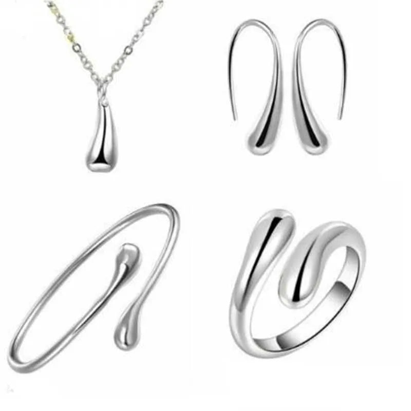 Fashion Teardrop Jewelry Set for Women Simple Ring Necklace Bracelet Earrings Four-piece Set Suitable for Engagement Jewelry