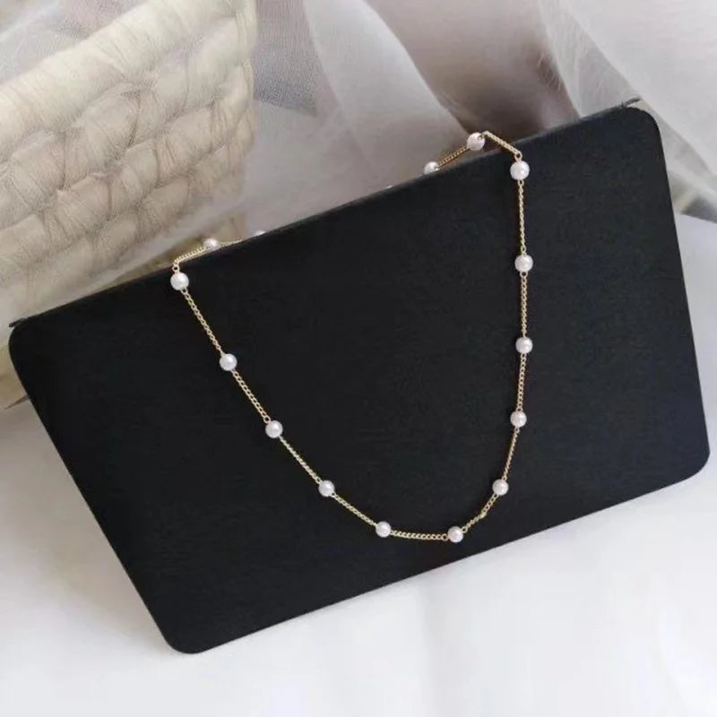 New Beads Women's Neck Chain Kpop Pearl Choker Necklace Gold Color Goth Chocker Jewelry On The Neck Pendant 2022 Collar For Girl
