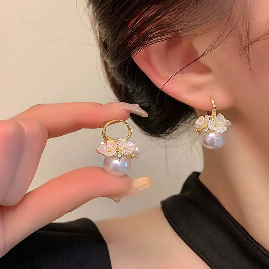 New Trend Elegant Delicate Sweet Lovely Multi-Flower Pearl Earrings For Women Temperament Jewelry Party Premium Gifts Wholesale