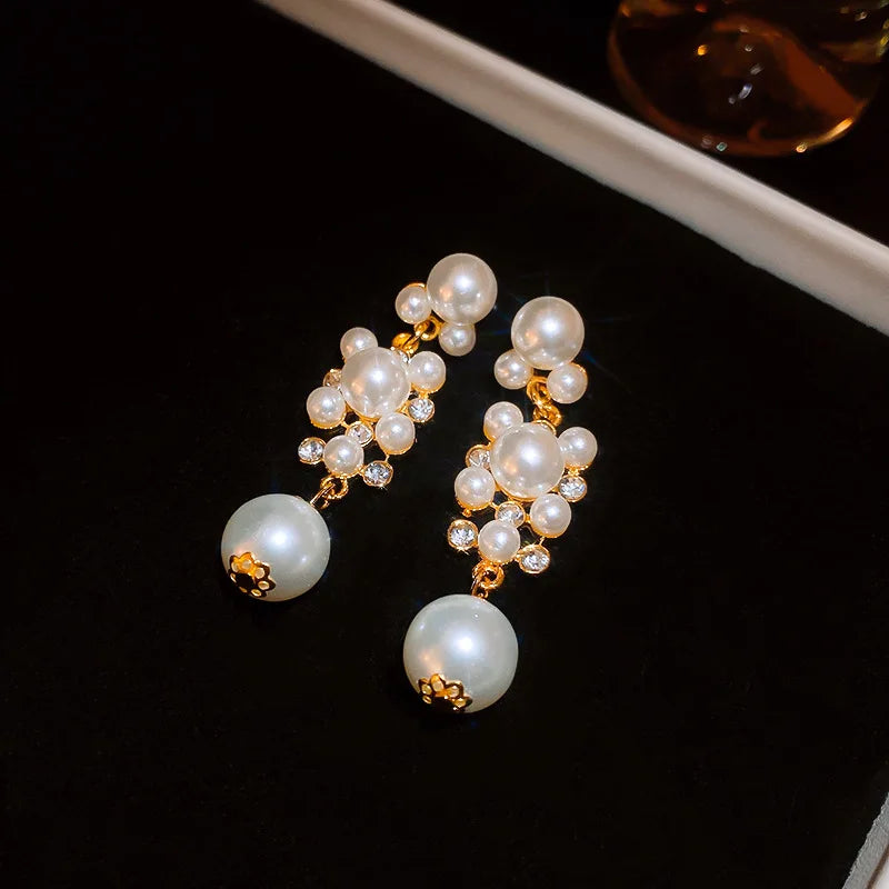 Inlaid Rhinestone Pearl Tassel Earrings for Women 2025 New High-end  Fashion Versatile Drop Earring Luxury Designer Jewelry