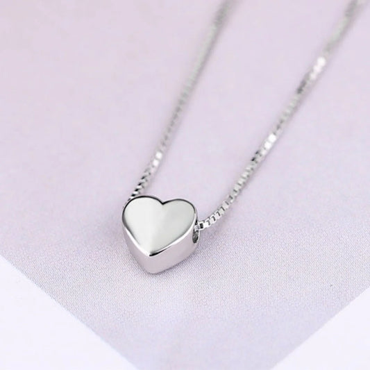 Fashion Minimalist Smooth Heart Shaped Pendant Necklace For Women Men Romantic Silver Color Love Heart Box Chain Choker Jewelry