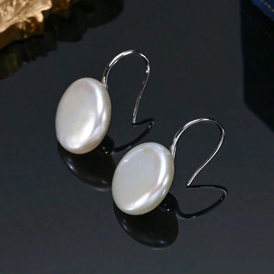 Natural 12MM Freshwater Pearl 925 Sterling Silver Hook Dangle Earrings For Women Fashion Temperament Jewelry Gifts