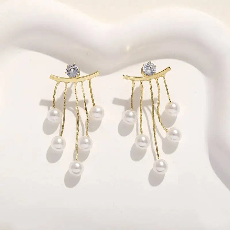 Inlaid Rhinestone Pearl Tassel Earrings for Women 2025 New High-end  Fashion Versatile Drop Earring Luxury Designer Jewelry