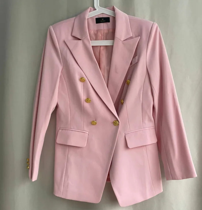 Elegant 2 Piece Set Women's Clothing Double-breasted  Blazer Coat High Waist Straight  Pants Suit Korean Femme Office Outfits