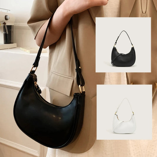 New Women's Fashion Handbags Retro Solid Color PU Leather Shoulder Underarm Bag Casual Women Hobos Handbags